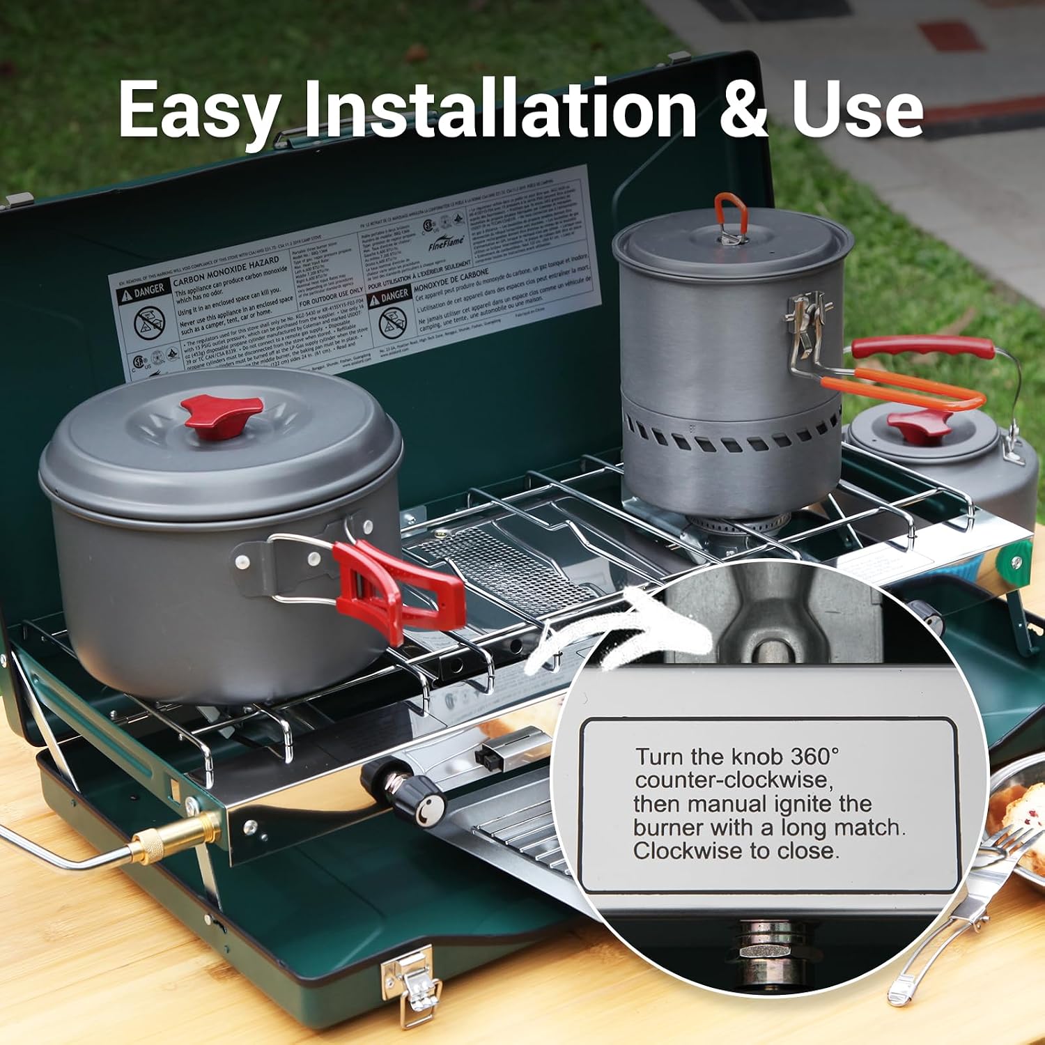 FineFlame Camping Stove, Propane Portable Camp Stove, 20400BTU-3 Burners
