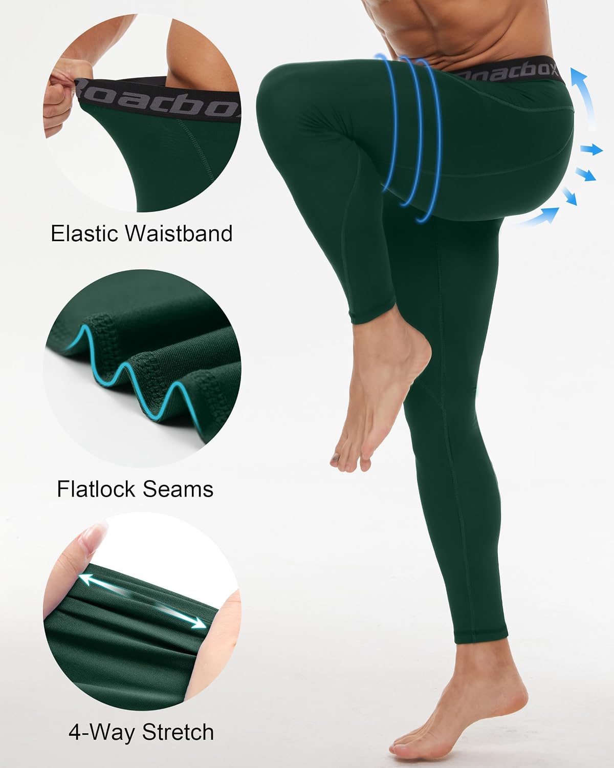 Roadbox 3 Pack Compression Pants Men, Performance Running Workout Leggings