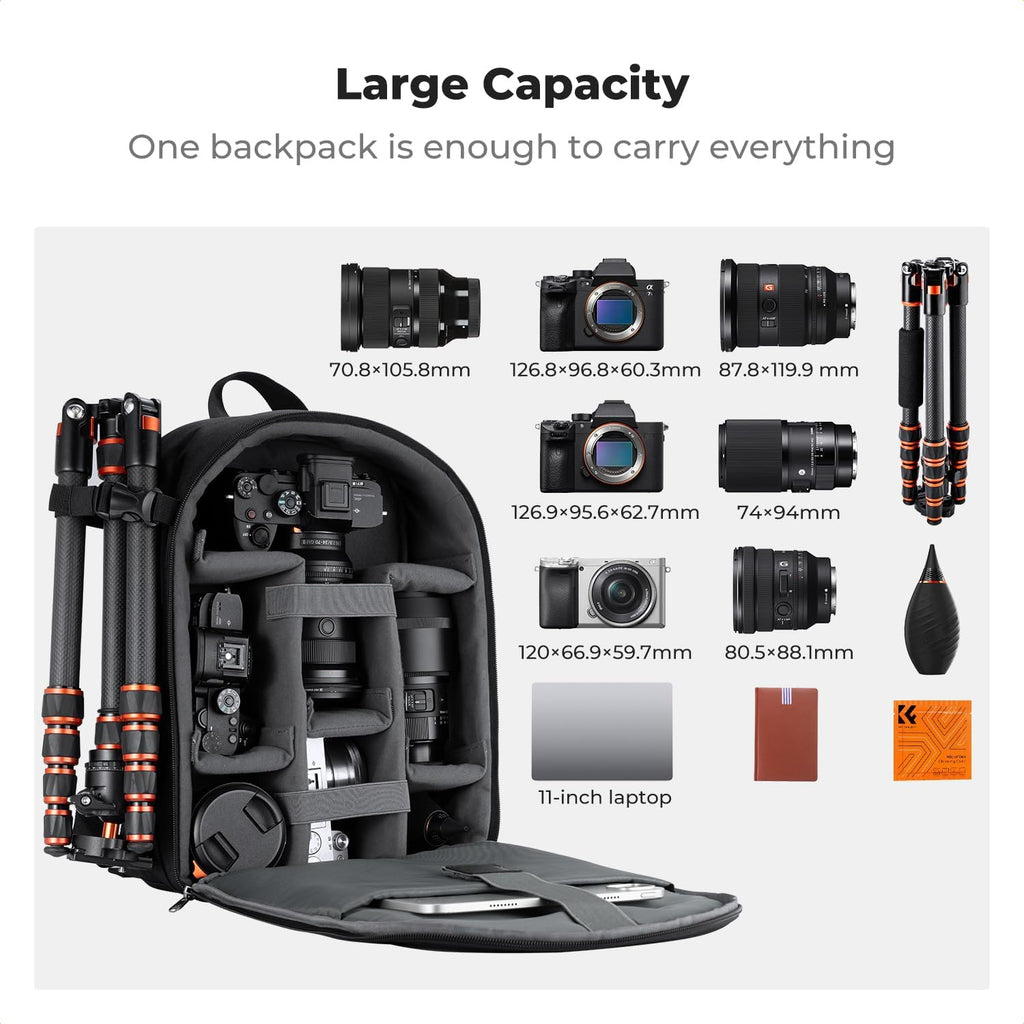 K&F CONCEPT Camera Backpack, Lightweight Camera Bag with Tripod Holder