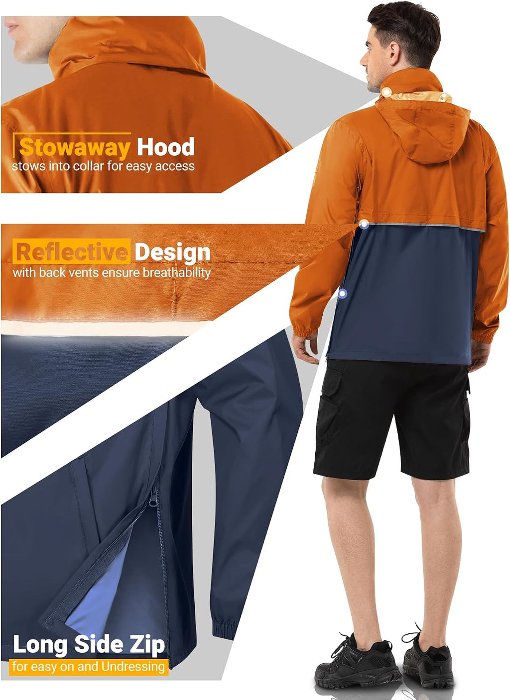 Outdoor Ventures Men's Rain Jacket Waterproof Lightweight Packable Pullover