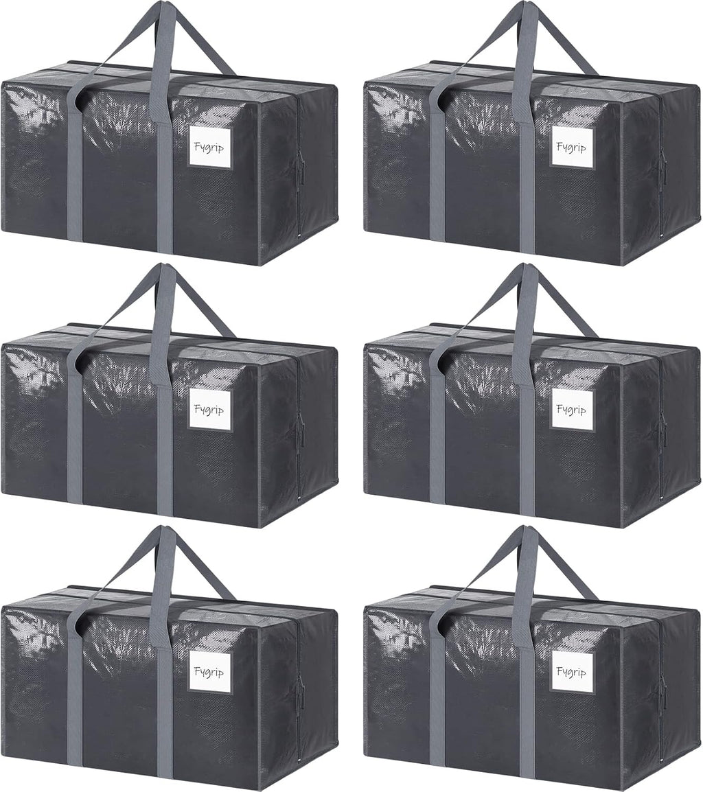 6 Pack Extra Heavy Duty Large Moving Bags with Strong Zipper, Gray