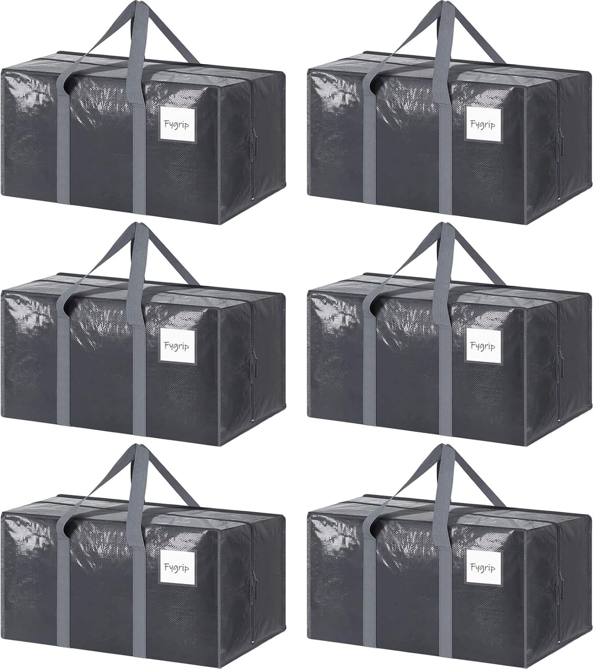 6 Pack Extra Heavy Duty Large Moving Bags with Strong Zipper, Gray