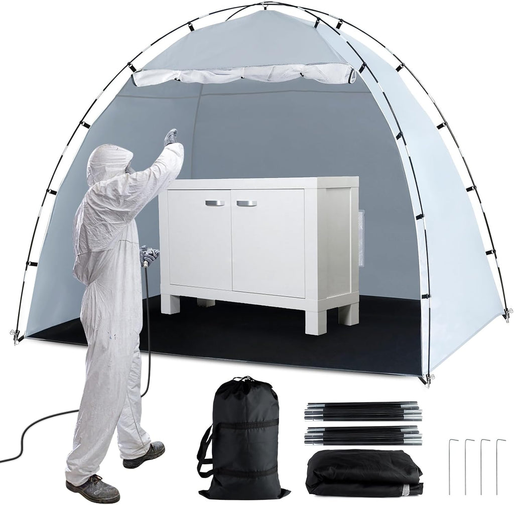 Siebwin 10x10x6.2ft Spray Paint Tent, Mesh Screen & Windproof Hooks, White