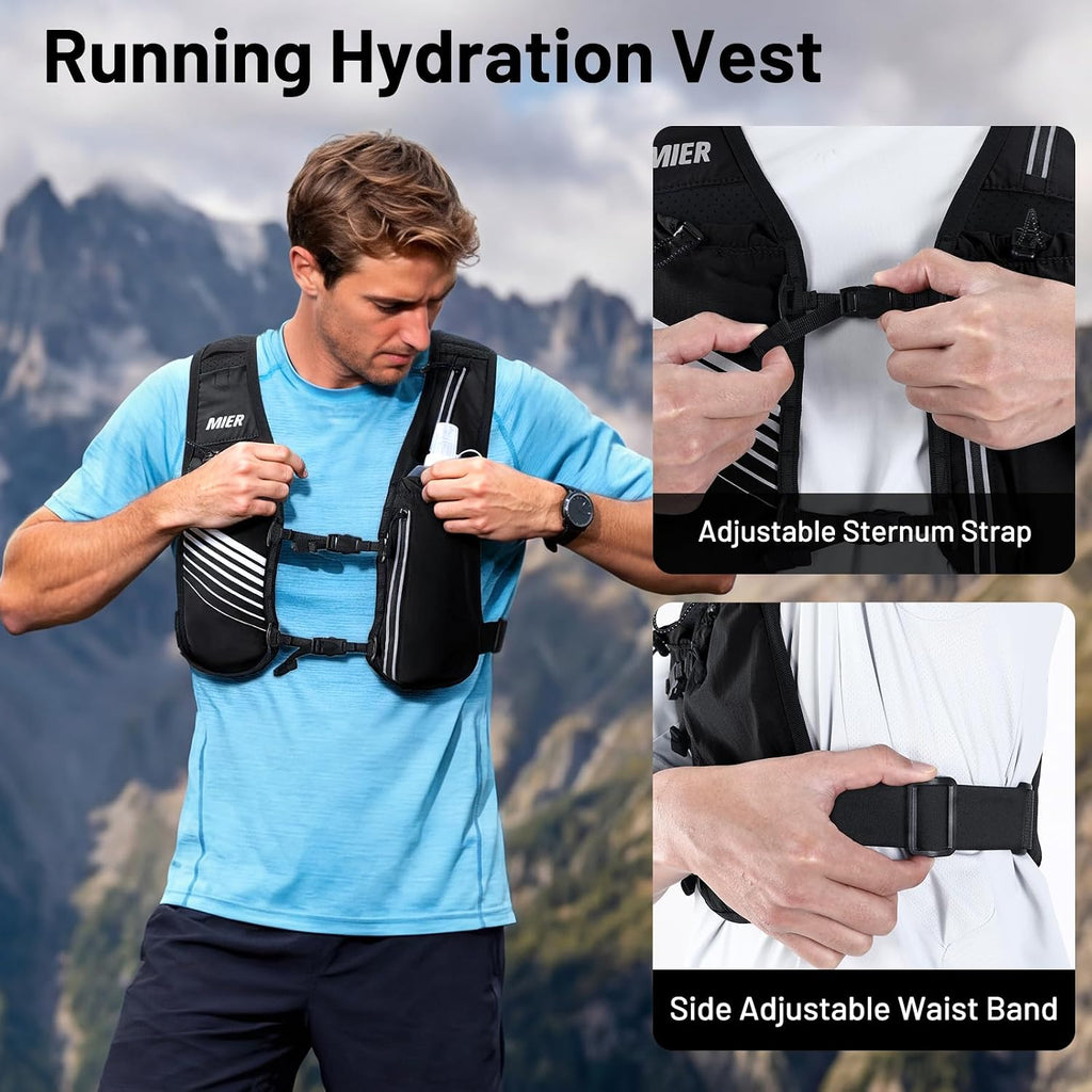 MIER Reflective Running Vest for Men Women with 500ml Soft Hydration Flask