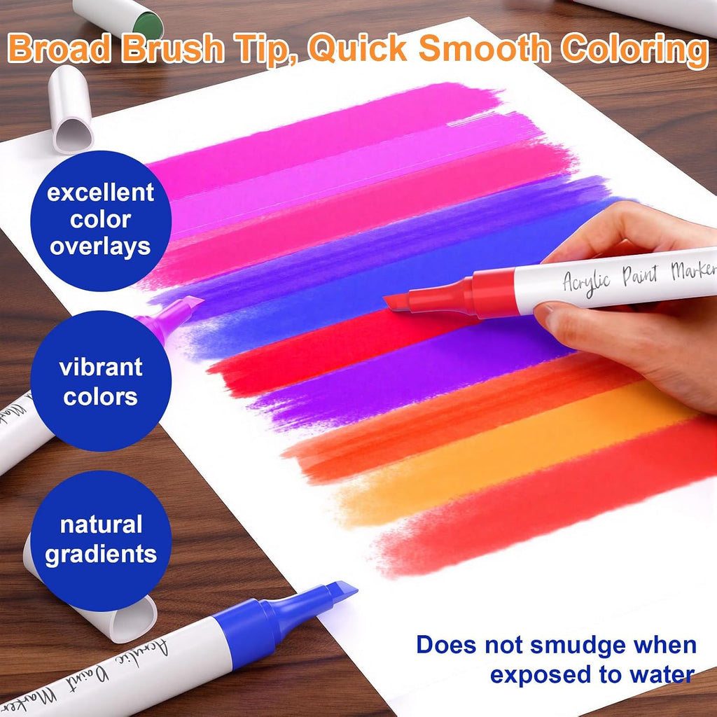 WELLOKB 80 Colors Dual Tip Chisel & Brush Acrylic Paint Markers, Fabric Markers, Permanent Acrylic Paint Pens for Wood, Glass, Rocks, Paper, Coloring book, Ceramic, DIY Crafts for Adults