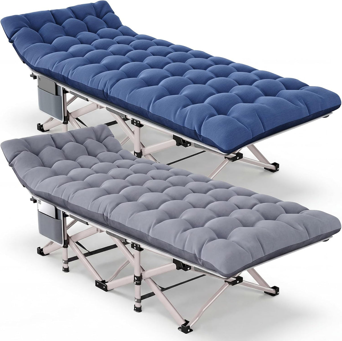 Camping Cot for Adults 2 Pack, Heavy Duty Folding Sleeping Cots with Carry Bag, Portable Camp Bed with Double Layer 1200D Oxford Fabric & Mattress, Travel Cot for Camping, Beach, Patio, Home Office
