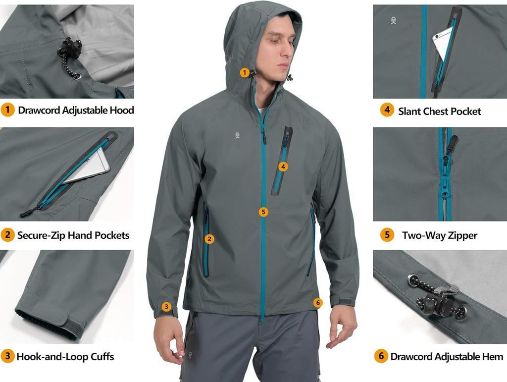 Little Donkey Andy Men's Waterproof Rain Jacket Outdoor Raincoat for Hiking