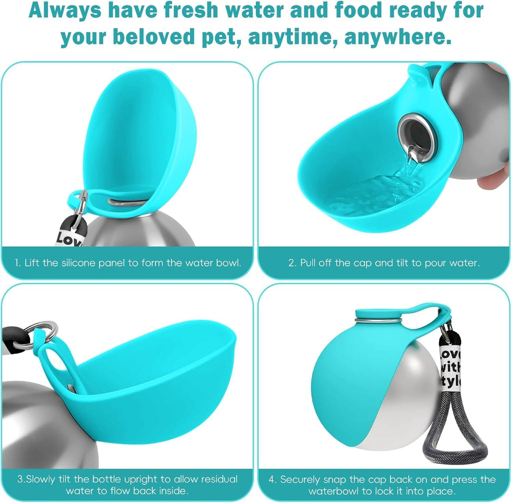 2 in 1 Portable Dog Water Bottle for Dogs,10oz Stainless Steel Portable Dog Water Bottle with Foldable Silicone Bowl, Leak-Proof 2 in 1 Portable Tumbler for Small Dog & Puppy Walking Hiking Outdoor