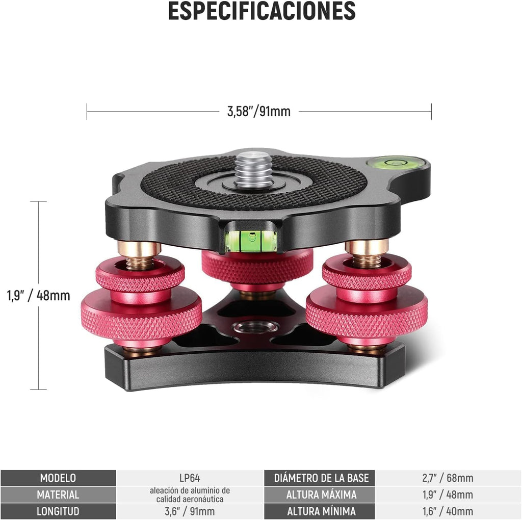 NEEWER Tripod Head Leveling Base Camera Leveler 3 Axis Tri Wheel Head, LP64