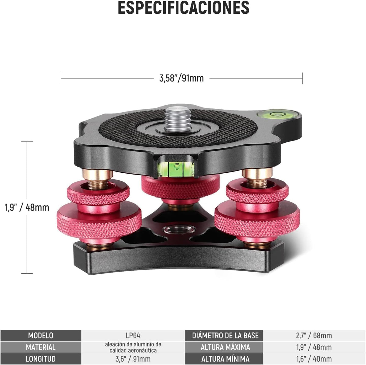 NEEWER Tripod Head Leveling Base Camera Leveler 3 Axis Tri Wheel Head, LP64