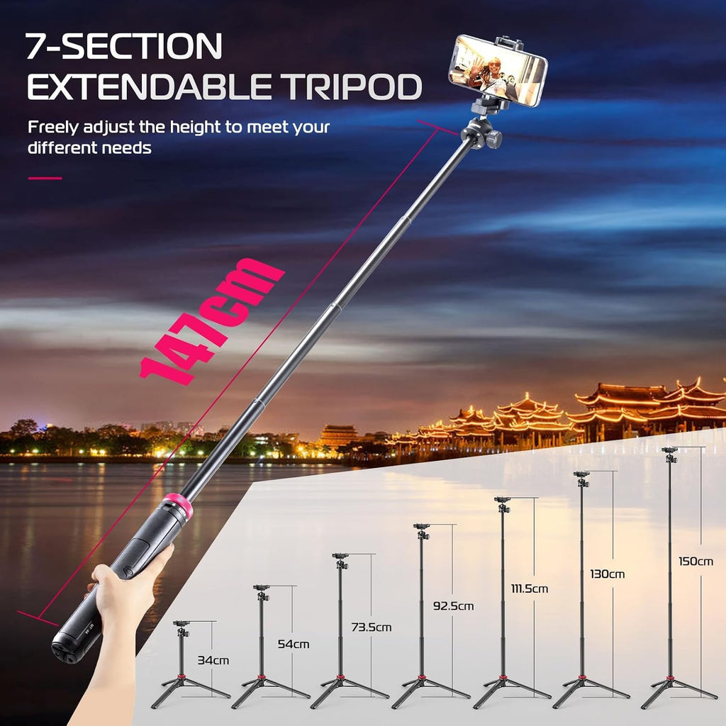 ULANZI MT-44 Auto Open Phone Tripod, 59" Extendable Selfie Stick Vlog Stand