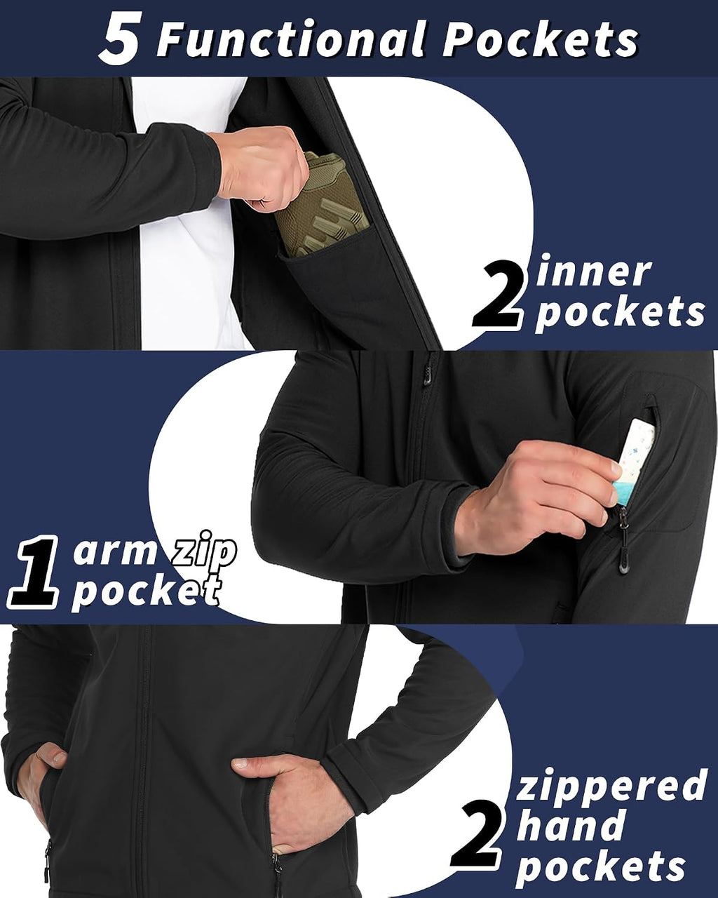 33,000ft Men's Hooded Fleece Lined Rain Shell Jacket Waterproof Lightweight