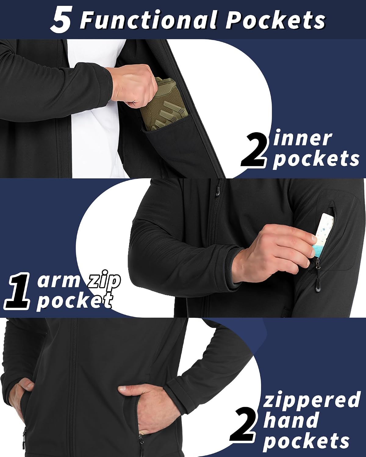 33,000ft Men's Hooded Fleece Lined Rain Shell Jacket Waterproof Lightweight