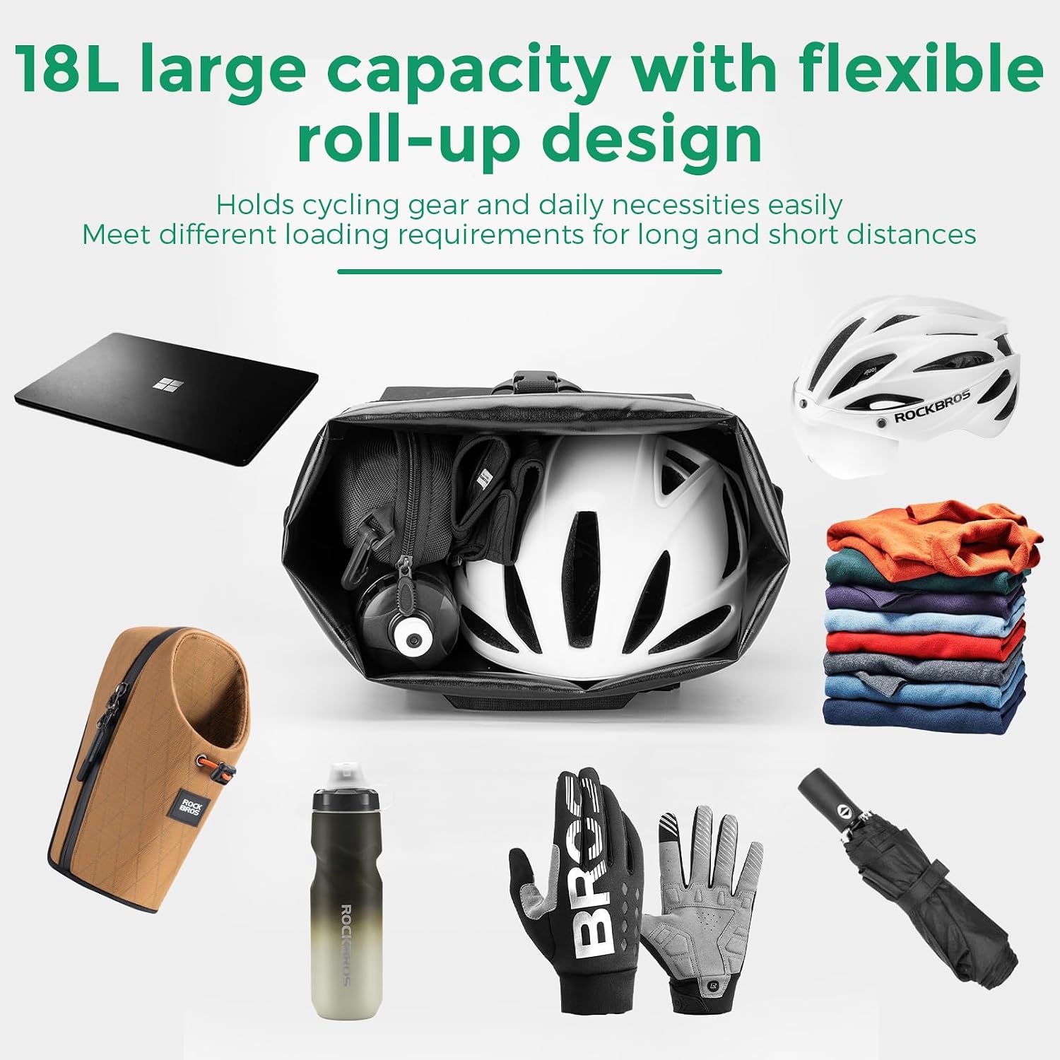 ROCKBROS Bike Panniers Waterproof 18L Detachable Shoulder Straps