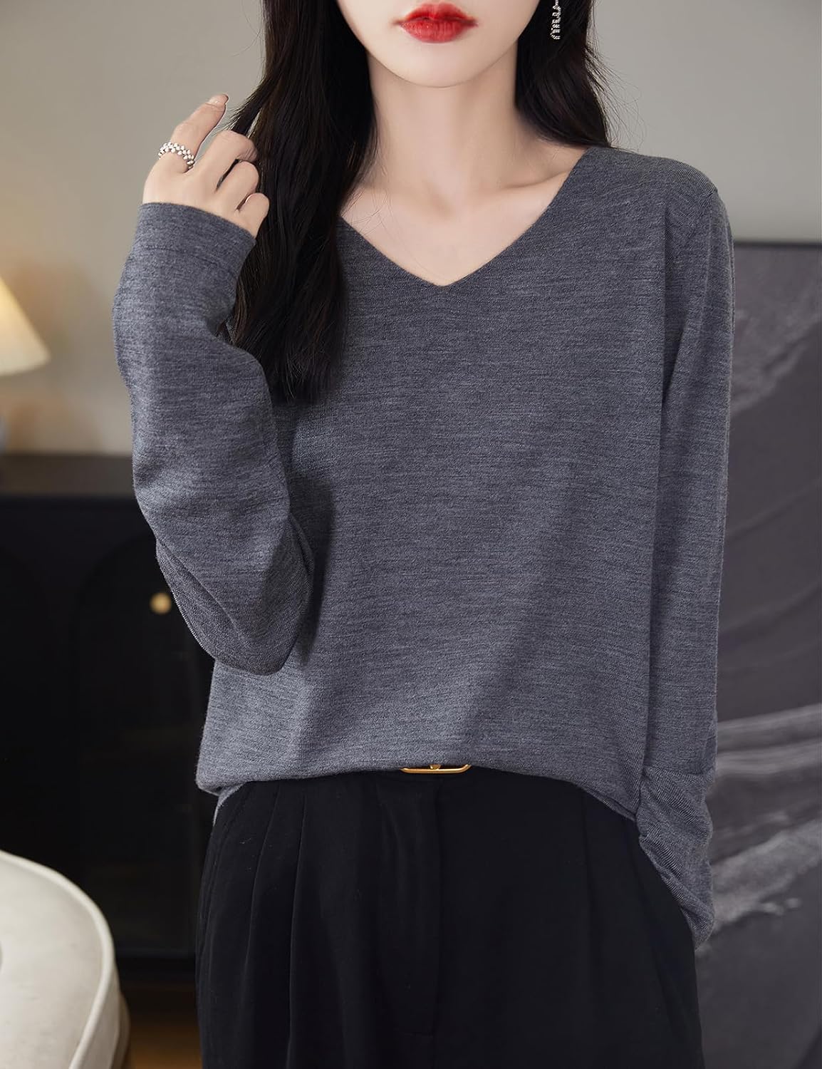 Chanyarn Women's 100% Merino Wool Base Layer Shirt Tops V Neck Long Sleeve Travel Hiking Tee T Shirt Pullover Sweater