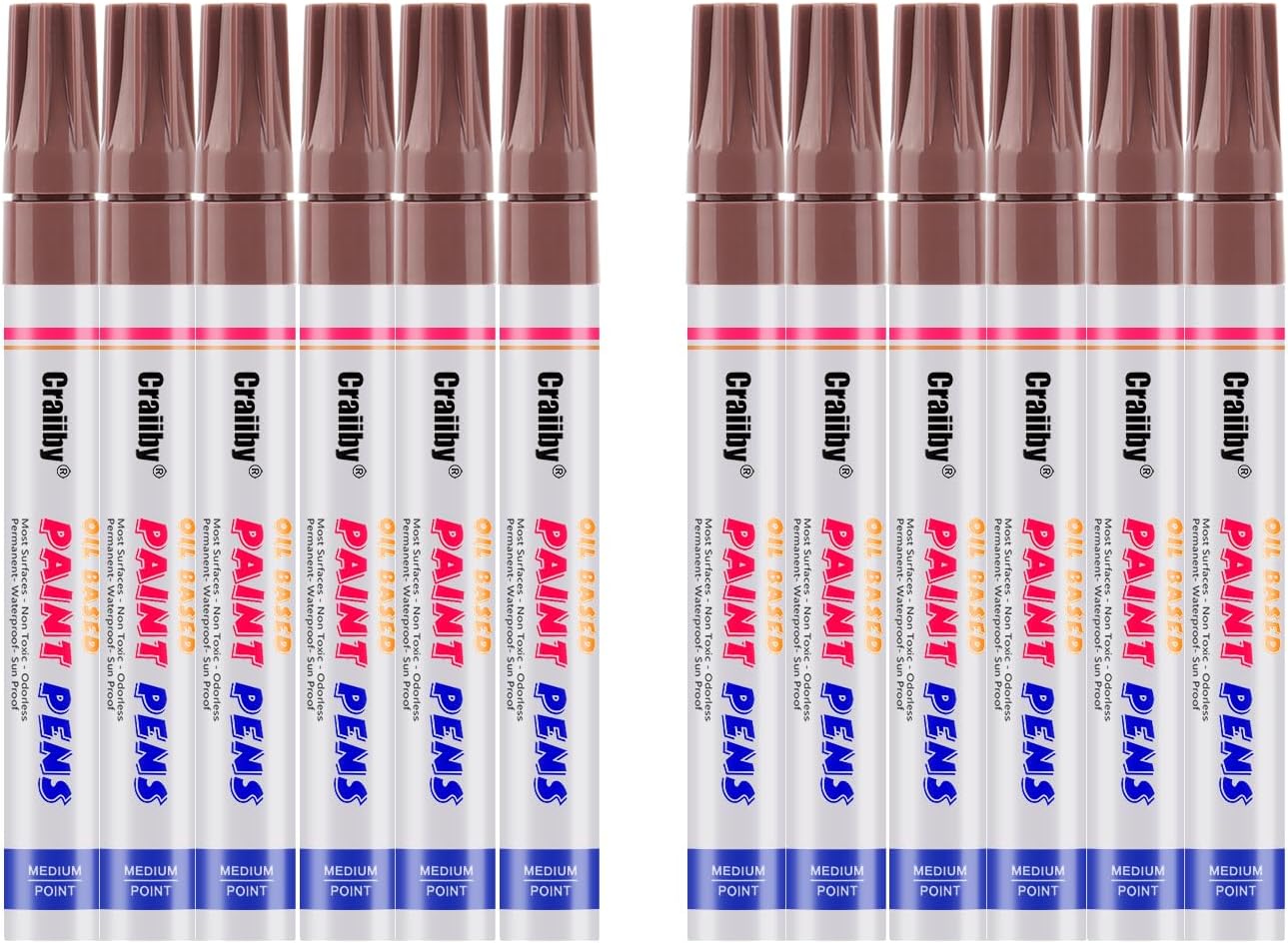 Pink Paint Markers, 12 Pack Oil-Based Waterproof Quick Dry Permanent Paint Pen Set for Rocks Painting, Wood, Fabric, Plastic, Canvas, Glass, Mugs, Metal, Tire, Stone, DIY Craft