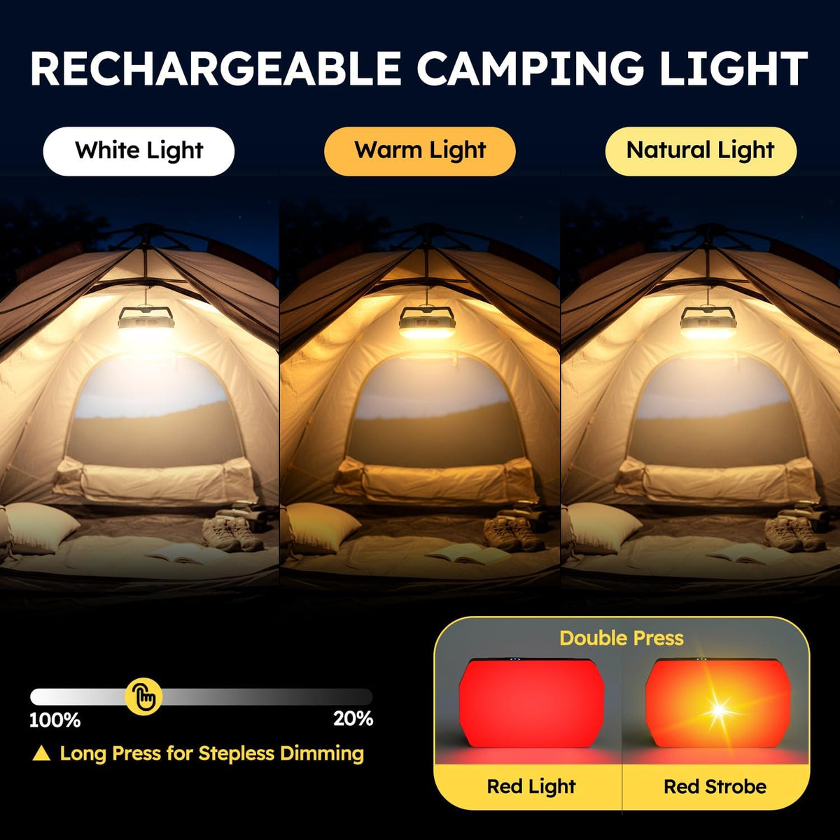 Camping Lights 2Pack, 2000LM Rechargeable Camp Light, LED Camping Lantern