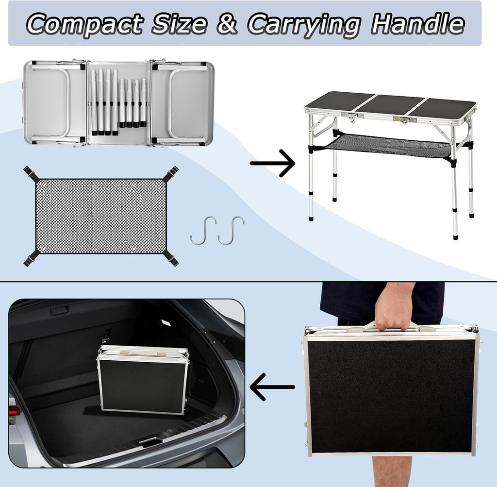 YihuiKo 3ft Folding Table, Portable Camping Table with Storage Net