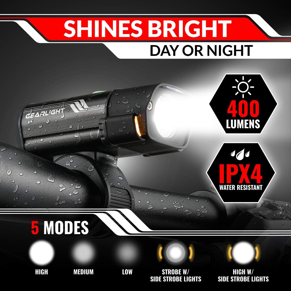 Bike Lights for Night Riding, USB Rechargeable Front and Back Lights, LED Bicycle Headlight and Tail Light Set, Water Resistant Bike Lights Rechargeable for Mountain Bikes, Kids Bike Light, MTB Light