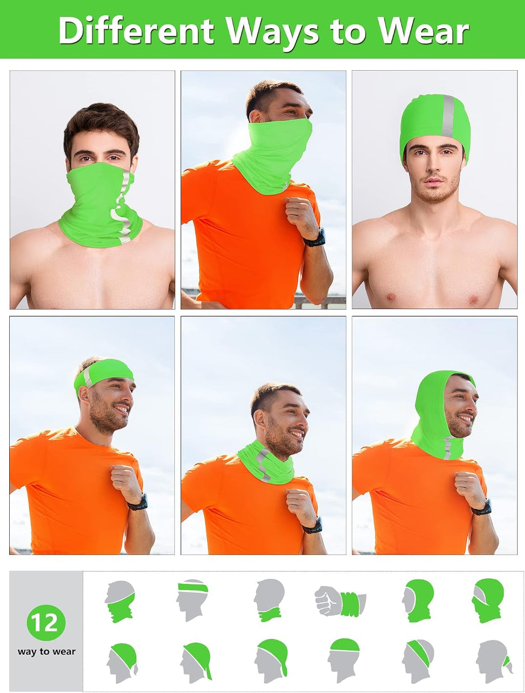 SATINIOR 8 Pack Reflective Neck Gaiters UV Protection Cooling Face Masks