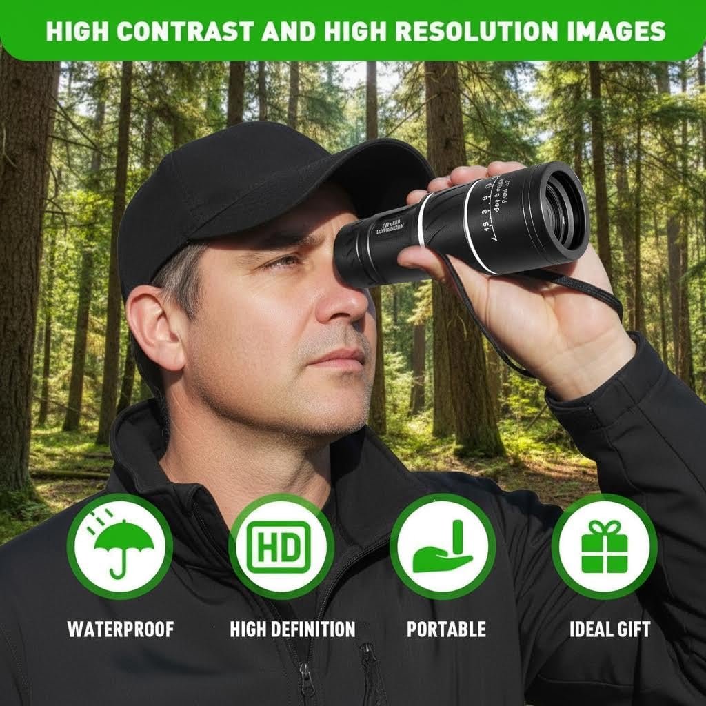 16x52 Monocular Telescope, Portable HD for Outdoor Bird Watching Black