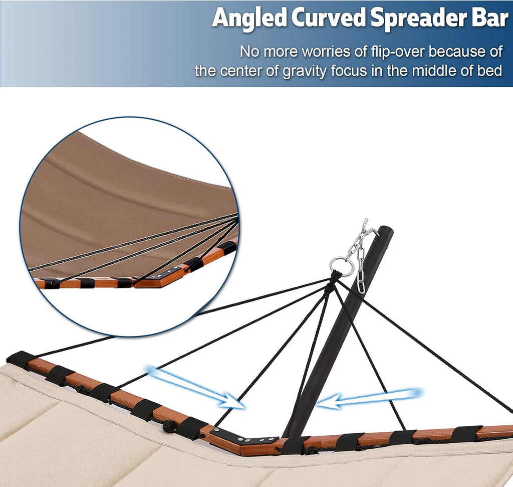 TegerDeger 12FT 2 Person Hammock with Stand V-Shape Spreader Bar -Brown