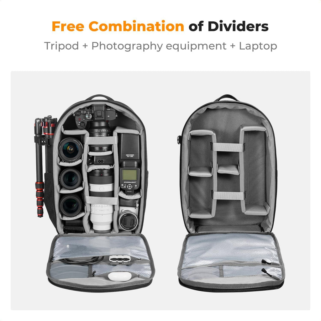 K&F CONCEPT Camera Backpacks for Photographers Travel Bag for Tripod Camera Lence Accessory with laptop compartment and Rain Cover Multi-Functional Camera Bags for Dslr Cameras