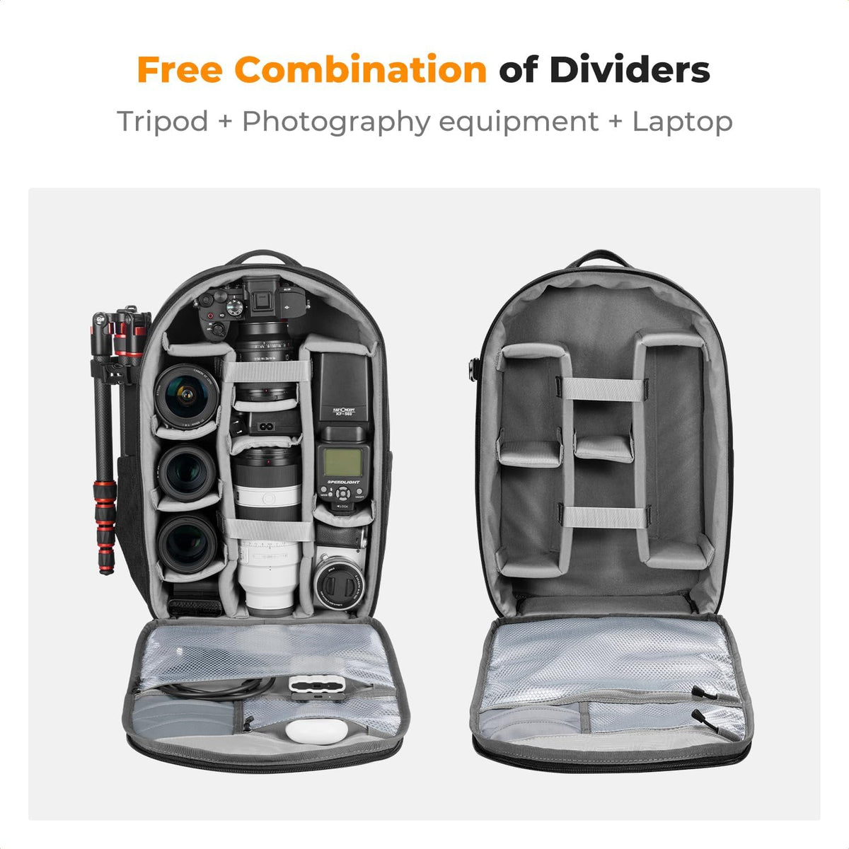 K&F CONCEPT Camera Backpacks for Photographers Travel Bag for Tripod Camera Lence Accessory with laptop compartment and Rain Cover Multi-Functional Camera Bags for Dslr Cameras