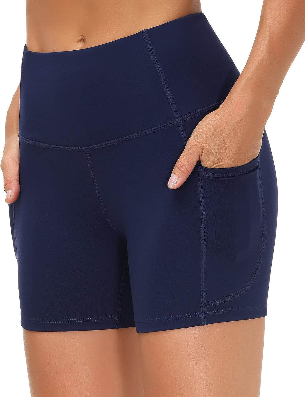 THE GYM PEOPLE High Waist Yoga Shorts for Women's Tummy Control Fitness Athletic Workout Running Shorts with Deep Pockets