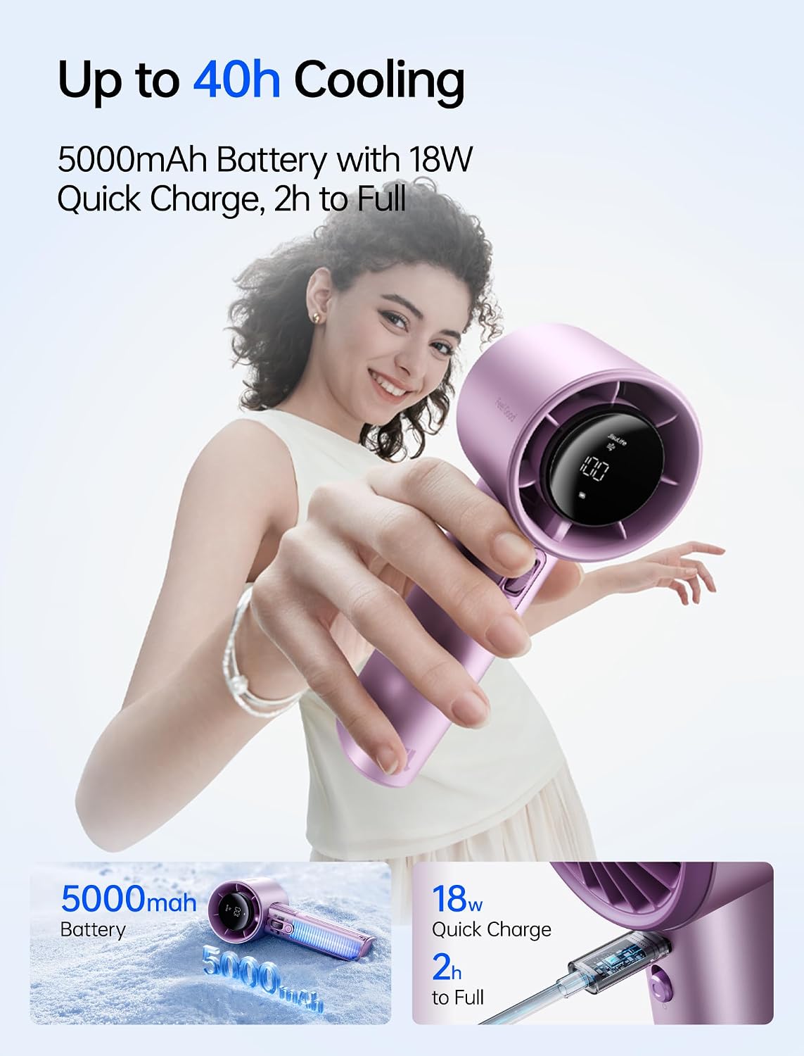 JISULIFE Handheld Fan Pro1S - Next-Gen Airflow: Up to 40H Runtime