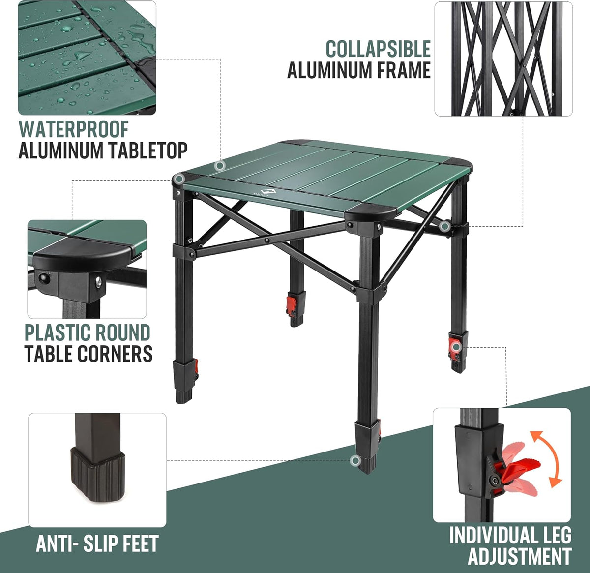 VILLEY Folding Camping Square Table, Portable Aluminum Table, Small