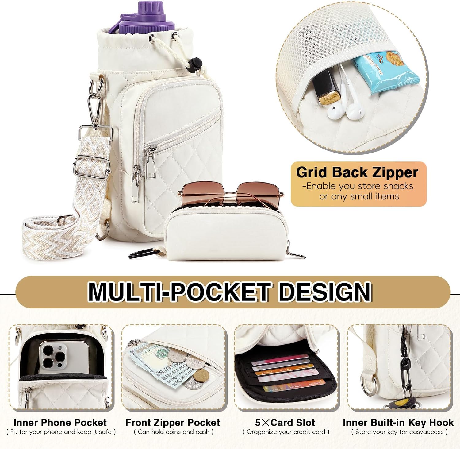 AGLOD Water Bottle Carrier Bag with Strap, Water Bottle Holder Crossbody Bags for Women Men for Walking, Hiking,Cycling