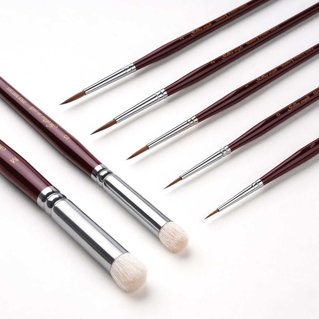 Kolinsky Sable Miniature Paint Brushes - Golden Maple 7pcs Detail Paint Brushes Drybrushes for Acrylic Watercolor, Small Fine Detail Paint Brush Set for Mini Paints (red)