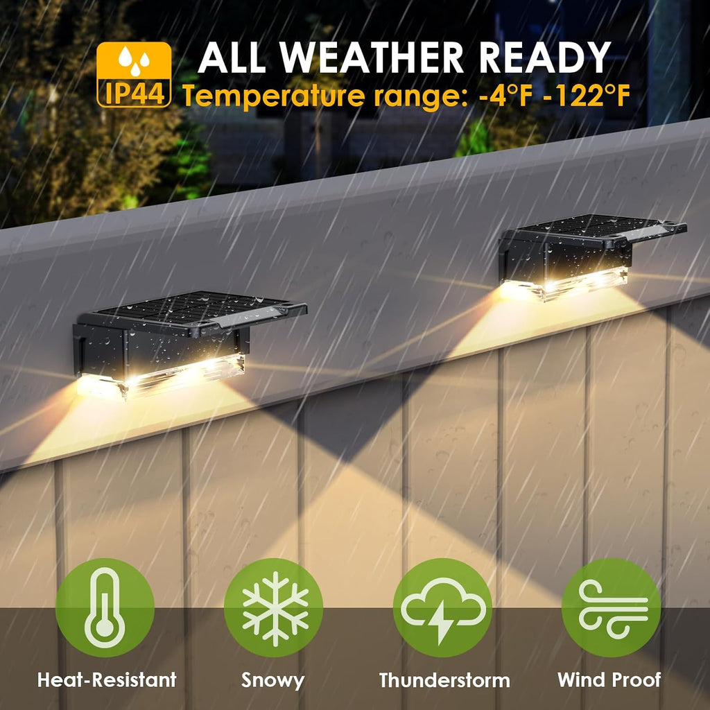 Solar Fence Lights Outdoor，3000/4000/6000K 3 Mode Fence Light Solar Powered