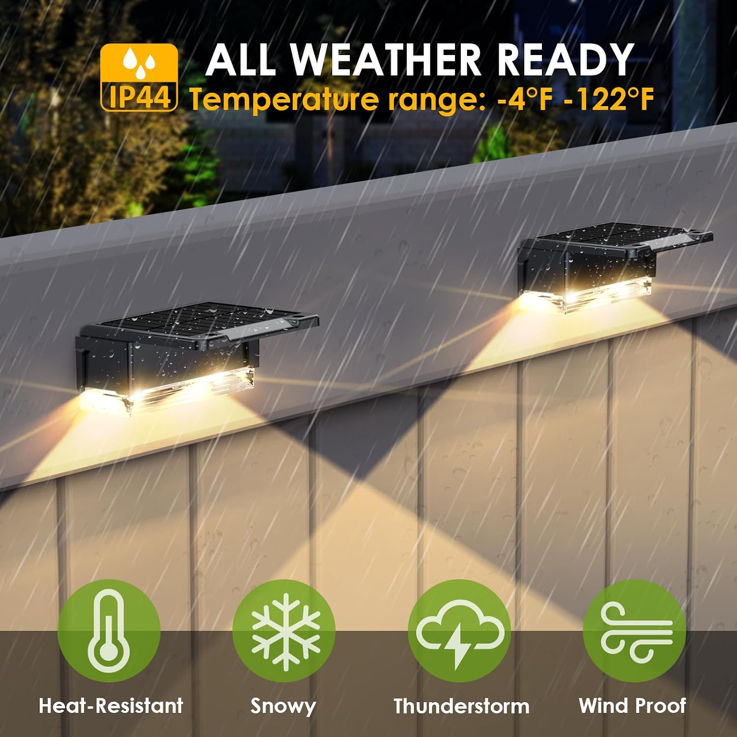 Solar Fence Lights Outdoor，3000/4000/6000K 3 Mode Fence Light Solar Powered