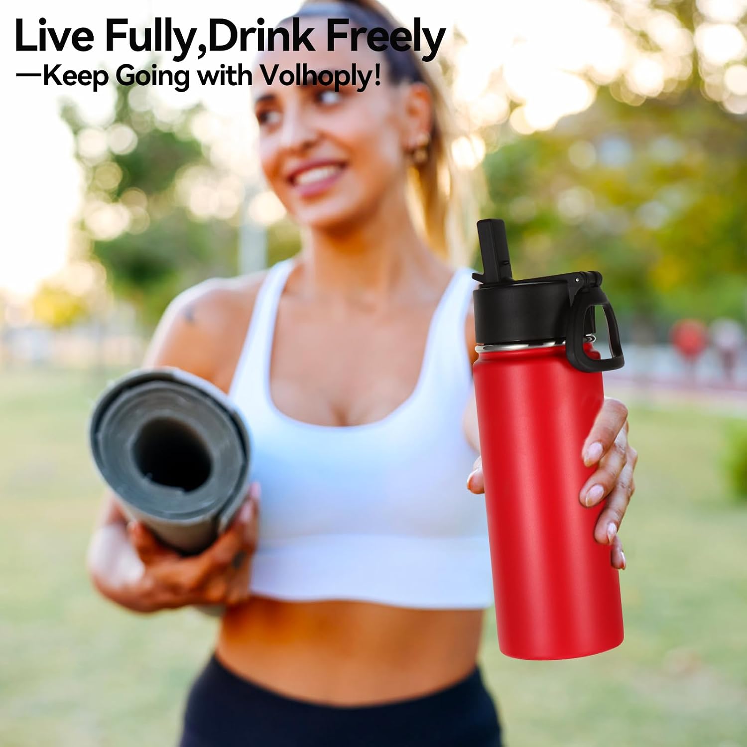 Volhoply 16 OZ Kids Water Bottle Bulk 8 Pack,Insulated Sports Bottles with Straw Lid,Stainless Steel Bottle with Handle Keep Cold & Hot,Double Wall Vacuum Tumbler Cups for School,Girls(Red, 8)