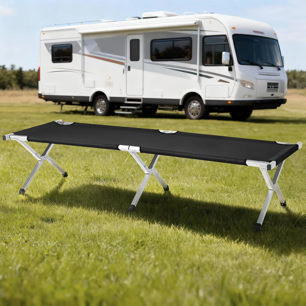 ComMax Portable Folding Camping Cot for Adults,Camp Bed,Lightweight Camping Bed with Carry Bag, Perfect for Hiking, Camping Trips & Indoor Use (Black)