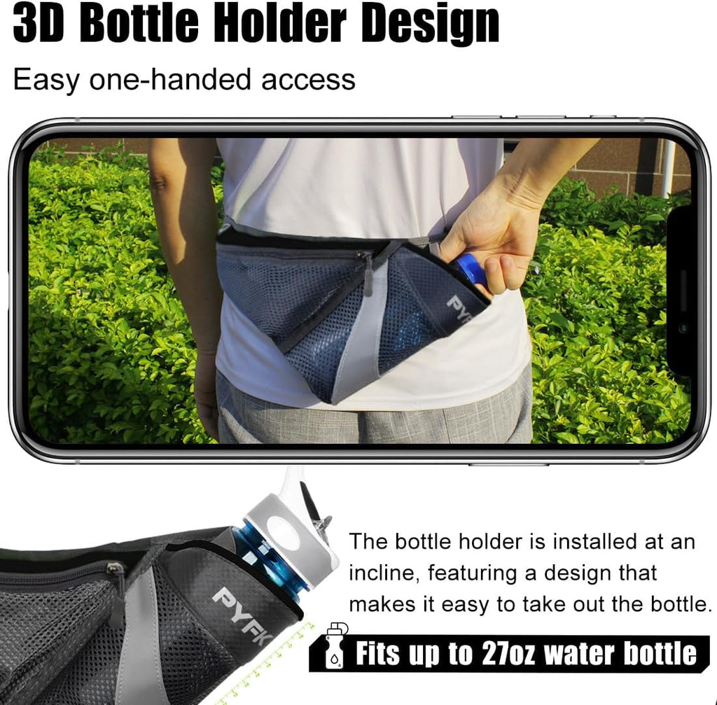 PYFK Running Belt Hydration Waist Pack with Water Bottle Holder for Men Women Waist Pouch Fanny Bag Reflective