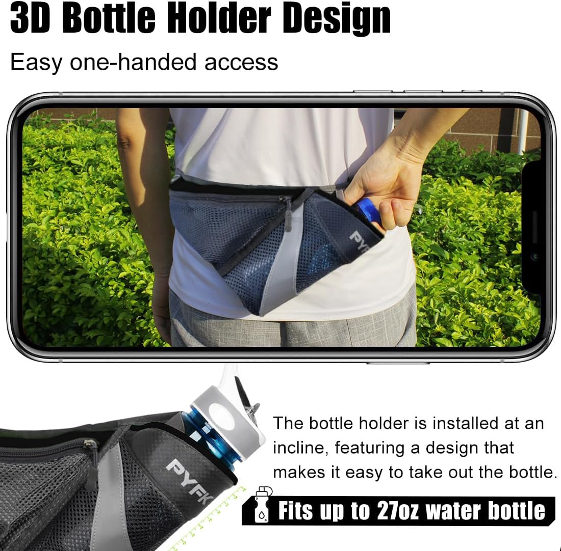 PYFK Running Belt Hydration Waist Pack with Water Bottle Holder for Men Women Waist Pouch Fanny Bag Reflective