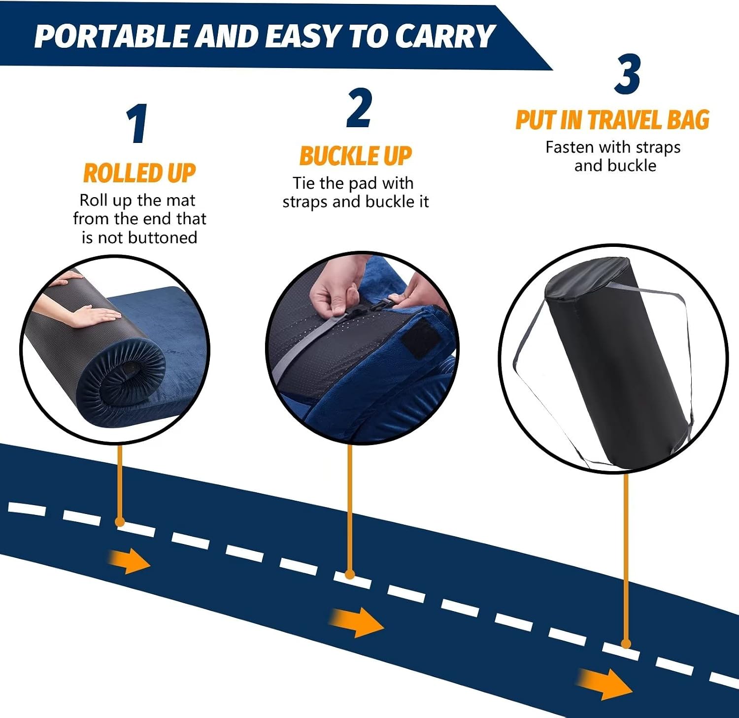 CYMULA Memory Foam Camping Mattress Pad, Sleeping Mat, Portable Roll Up Mattress for Adults, Camping Bed Pads for Sleepover, Car Bed with Travel Bag