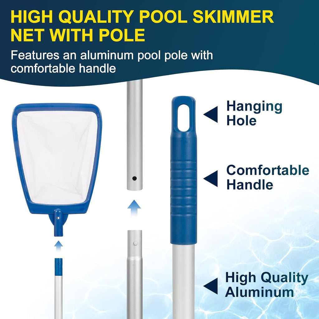 POOLAZA Pool Skimmer Net with 68" Aluminum Pole, Ultra Fine Mesh