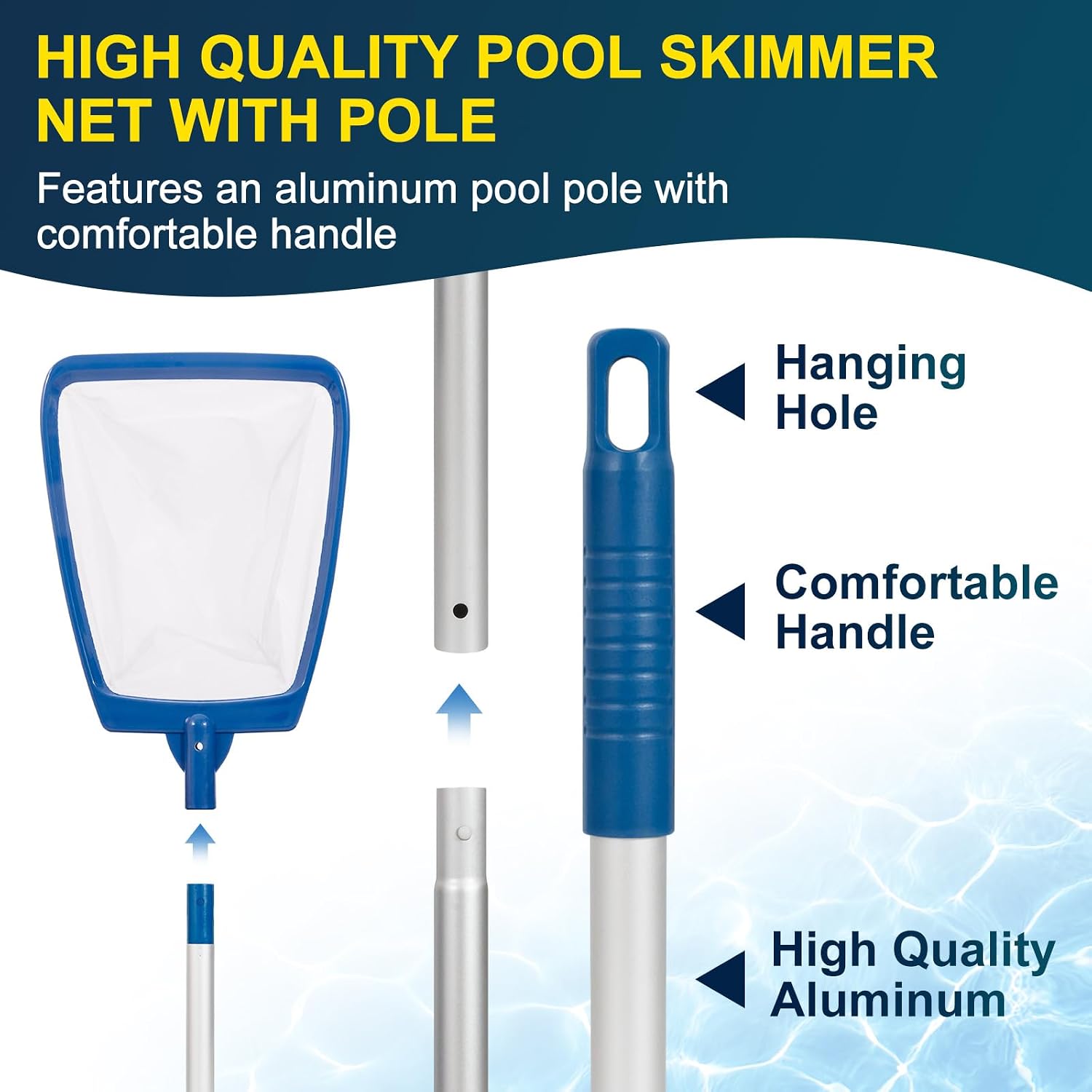 POOLAZA Pool Skimmer Net with 68" Aluminum Pole, Ultra Fine Mesh
