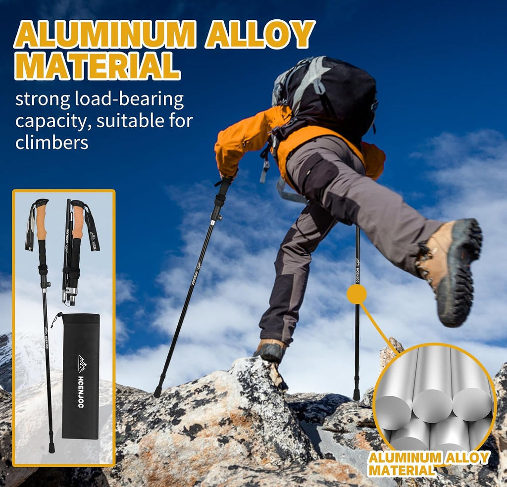 Trekking Poles Set of 2, Collapsible Cork Handle Aluminum Hiking Poles with Quick Lock System, Telescopic, Collapsible, Ultralight for Women Men, Hiking, Camping, Climbing