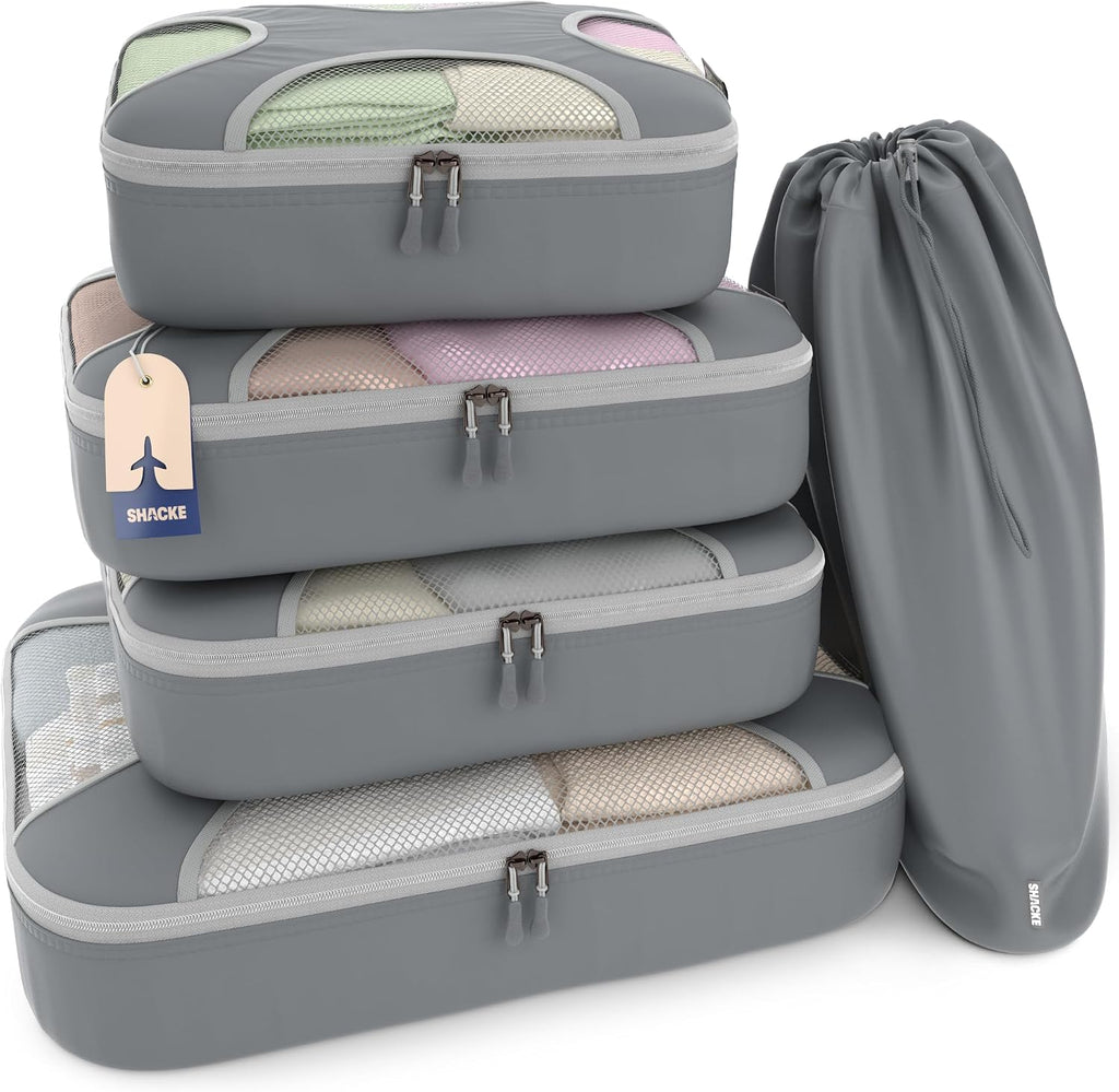Shacke 5 Set Packing Cubes for Travel with Laundry Bag (Charcoal Gray)