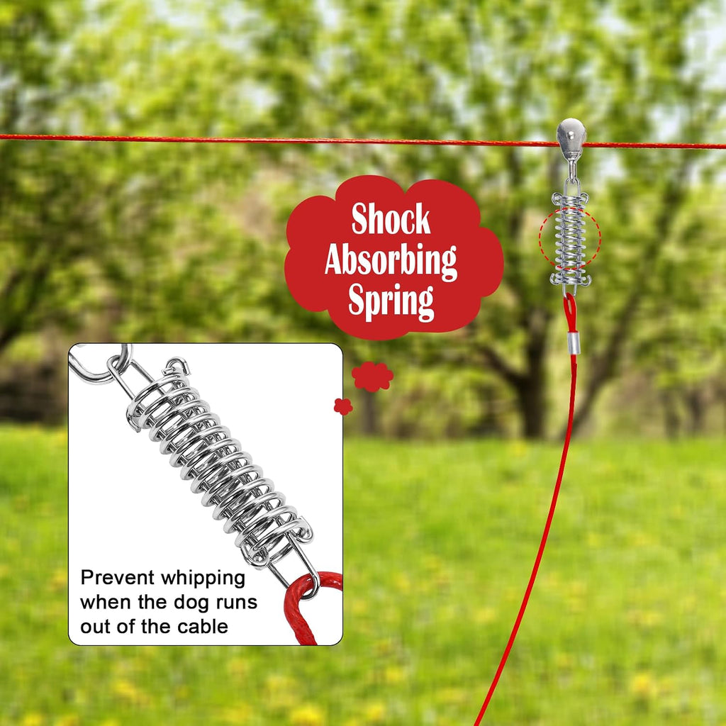 Dog Runner for Yard, Trolley System, 100FT+15FT, Red