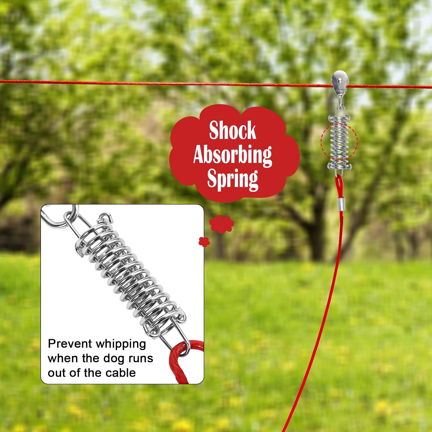 Dog Runner for Yard, Trolley System, 100FT+15FT, Red