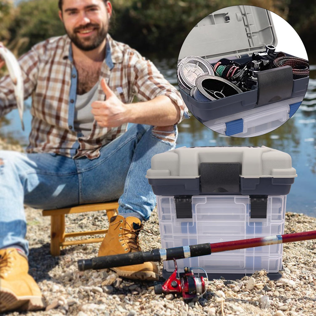 Fishing Tackle Box, 4 Layers Fishing Box, Tackle Boxes, Quick-Access Top Storage with Lid for Fishing Gear and Accessories,（Grey）by KUKLIPJIM