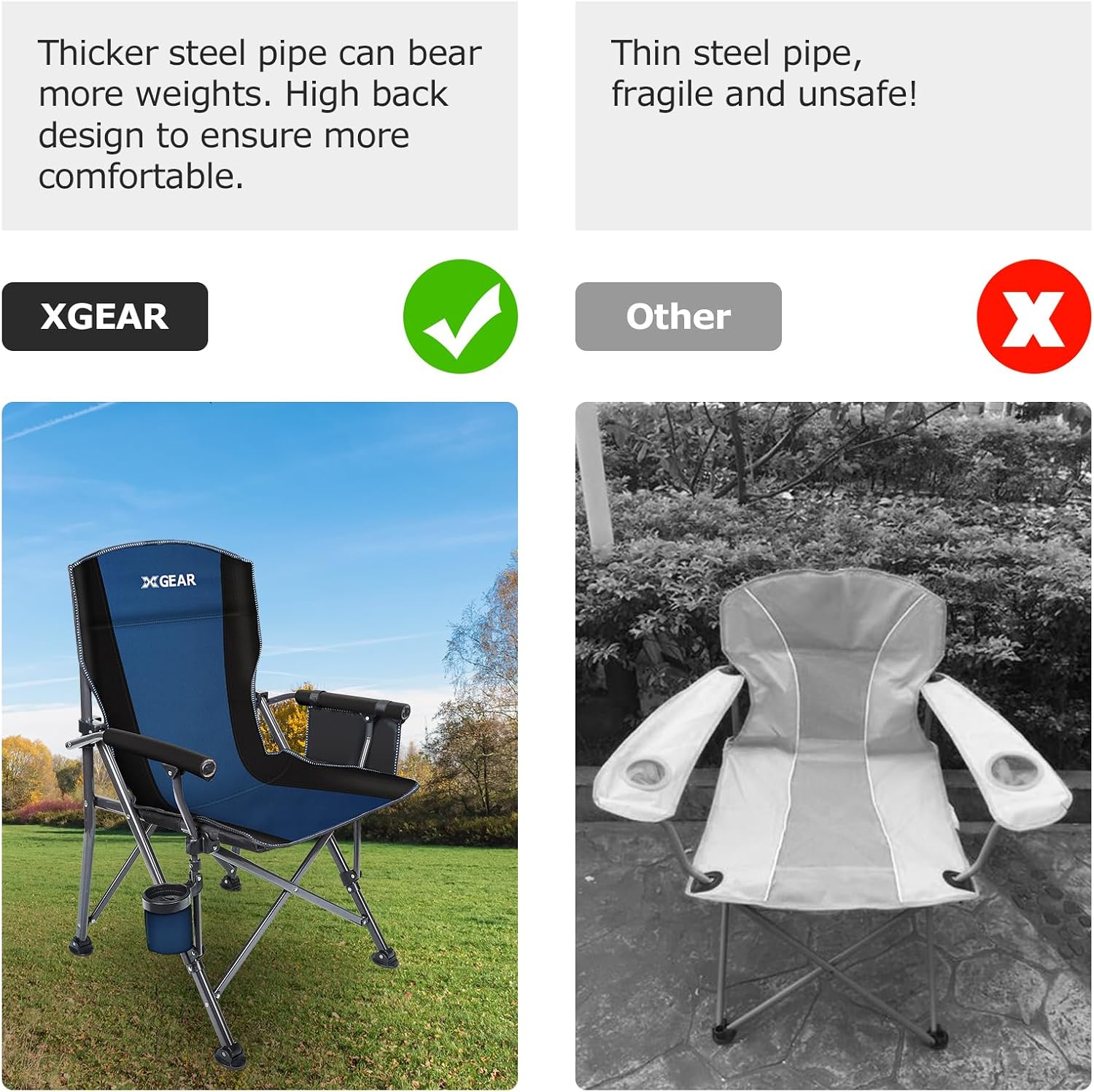 XGEAR Portable Camping Chair for Adutls Outdoor Camp Chairs,Blue