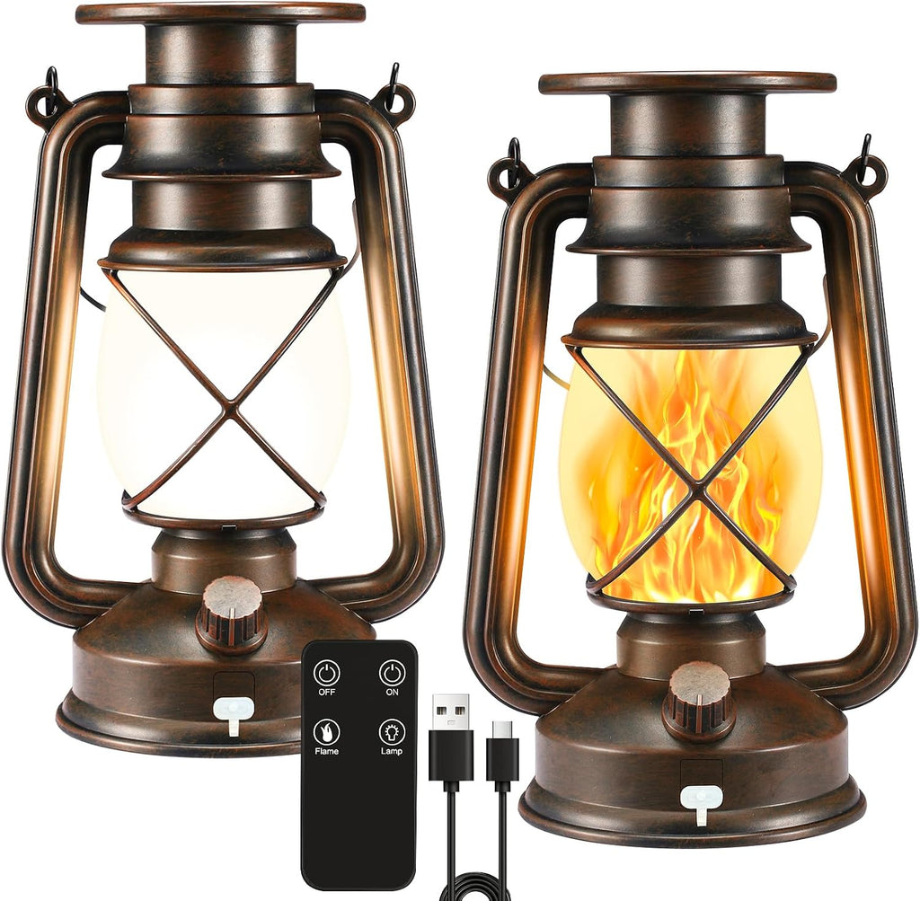 Solar Lantern Outdoor, Flickering Flame LED Vintage Lanterns 2Pack