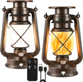 Solar Lantern Outdoor, Flickering Flame LED Vintage Lanterns 2Pack
